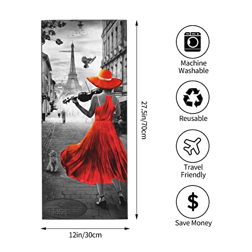 Ouzpgaq Girl In Red Dress Hand Bath Towels, Modern Eiffel Tower Highly Absorbent Decorative Hanging Towel, Gray Cat Bird Printed Kitchen Bathroom Dish Towel Washcloth 12”X 27.5” #TOP1