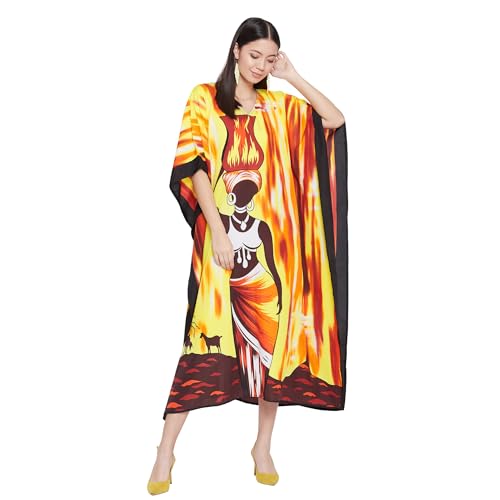 Image of Oussum Women Plus Size Kaftan Kimono Loose Maxi summer dresses for women Beach 3 /4 Sleeve Casual lounge dress Boho