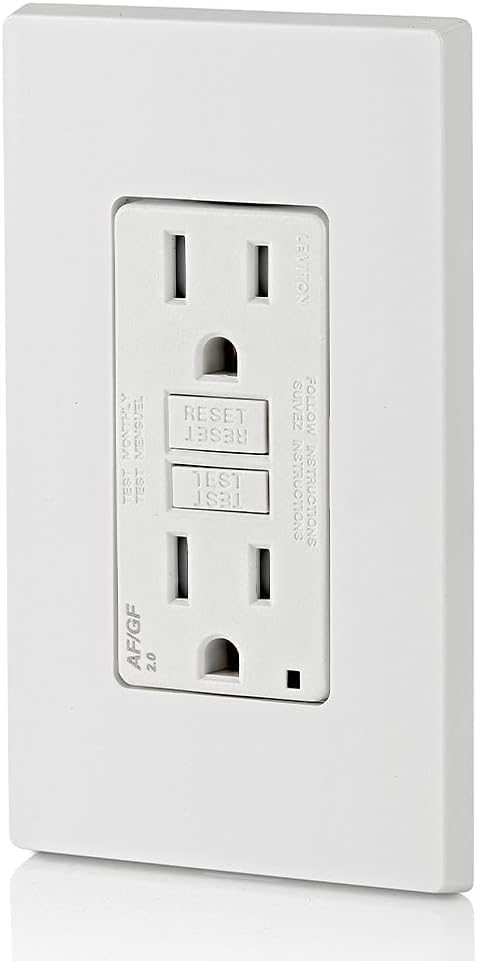 Image of Leviton Dual-Function AFCI /GFCI Outlet,15 Amp,Self Test,Tamper-Resistant with LED Indicator Light,Protection from Both Electrical Shock and Electrical Fires in Device,AGTR1-W,White,(Pack of 10)