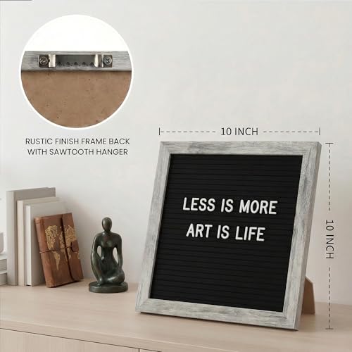 Image of C CRYSTAL LEMON Felt Letter Board 10x10 Inches - 336 Letters, Numbers & Symbols - Rustic Black Message Board with Wood Frame, Wall Mount & Display Stand | High contrast Rustic Black felt board with 336 letters, wood frame, stand and wall mount for home and counter messages