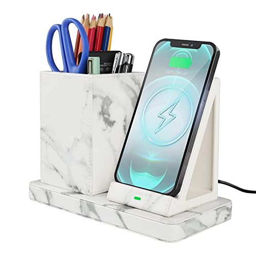 Exclusive Discount 80% Offer GORESE Wireless Charging Pen Holder, Fast Wireless Charging Desk Organizer for iPhone 12/11/11 Pro/XS MAX/XR/XS/8 and Galaxy S20/S20+/S10, Wireless Charging Stand with Photo Frame(Marble Pattern)