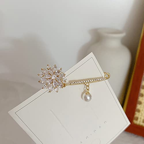 Image of Crystal Snowflake Brooch Pin Sweater Shawl Clip Faux Pearl Rhinestone Lapel Decorative Safery Pin Dress Jackets Suit Pants Skirt Waist Brooches Pins Delicate Jewelry Gifts for Women Girls Christmas