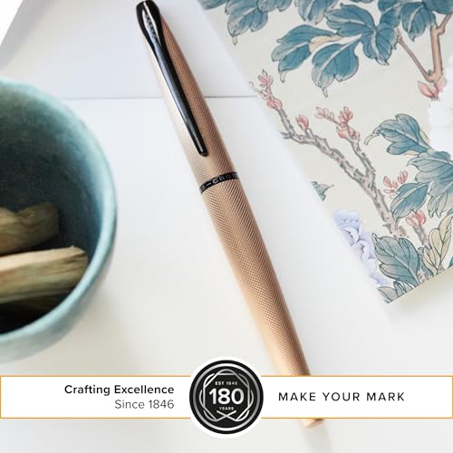 Image of Cross ATX Executive Brushed Rose Gold Fountain Pen with Polished Black PVD Trim - Medium Nib, Smooth Writing, Premium Gift Box