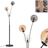  Lampadaire Gastor, lampadaire en métal/verre noir/clair/fumée/ambre, luminaire au design rétro/vintage avec abat-jour en verre (Ø 15 cm) et interrupteur à pied, hauteur 170 cm, 3 x E14, sans ampoules