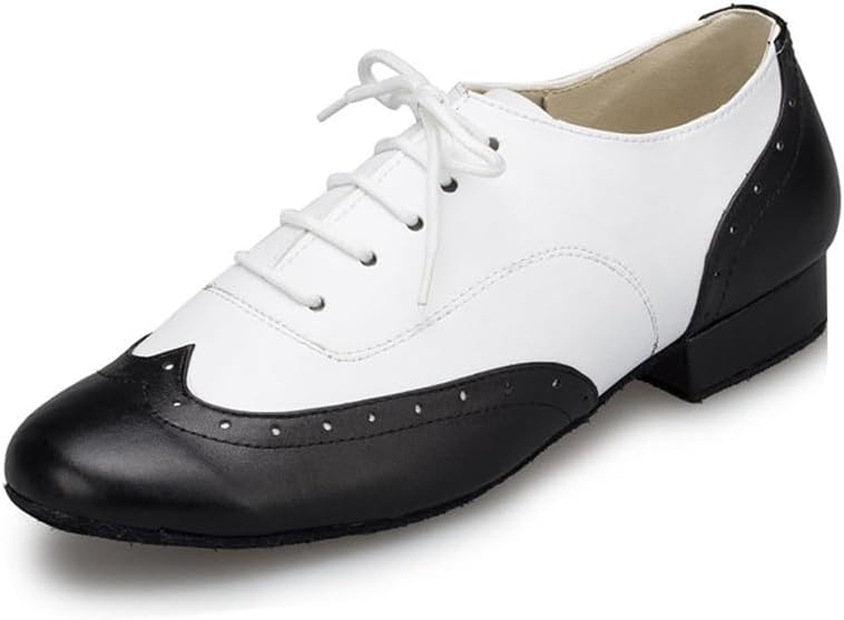 AOQUNFS Men's Latin Dance Shoes Black Leather Ballroom Tango Salsa Character Shoes,Model L147