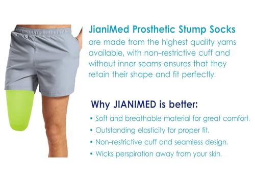 Image of Prosthetic Stump Socks - AK, 1 PLY, Light Compression, Moisture Control, Sensitive Skin, Amputee Socks, Daily use, Breathable, Taiwan Excellence, 4 PCS