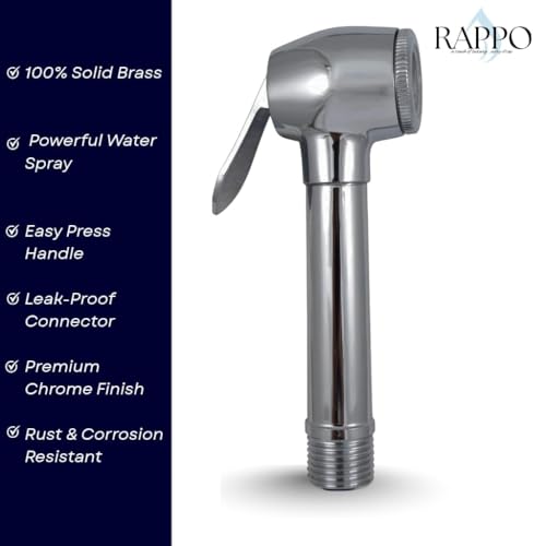 Image of RAPPO Solid Brass Health Faucet with Flexible Hose and Wall Hook Chrome Finish Handheld Jet Spray for Toilet Bathroom Accessory Durable Easy Install Utility Set (Dolphin Set - with Hose & Hook)