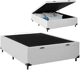 Cama Box Baú Casal Sintético Corino Blindado (Branco)