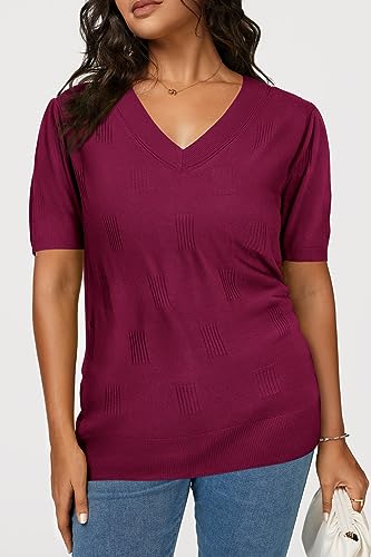 Image of Arach&Cloz Women's Lightweight Spring Summer Sweater Tops Casual Short Sleeve Blouses Shirts