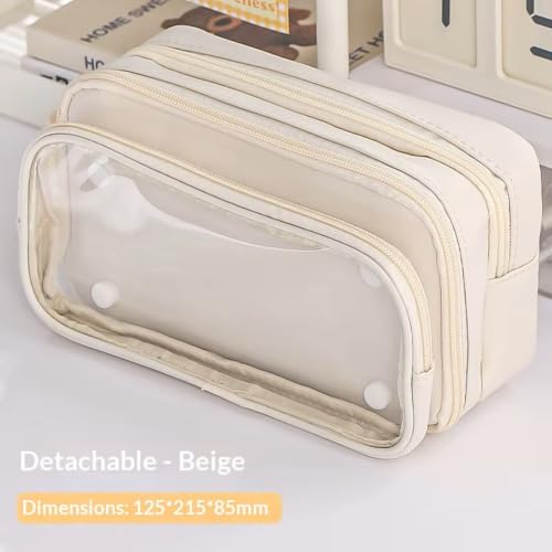 Image of U & U UNIQUE UTILITIES Pencil Pouch for Girls Aesthetic | Large Capacity Pencil Case with Detachable Front Pocket | Cute Pouches for School Girls | Pouch for Stationery (Off White)
