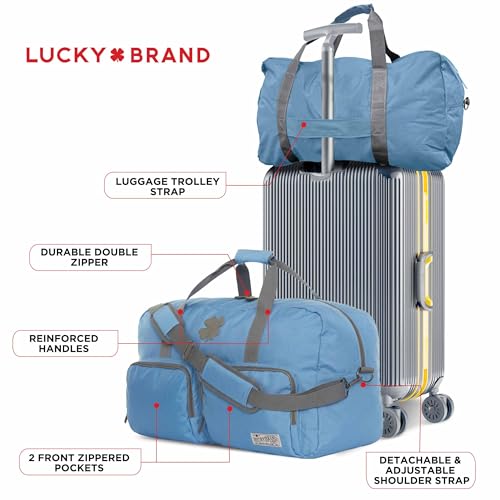 Image of Lucky Brand Unisex Adult Large Duffle Adjustable Shoulder Strap Foldable Overnight Weekender Bag, Light Blue, 65L, Lky-325-46-65
