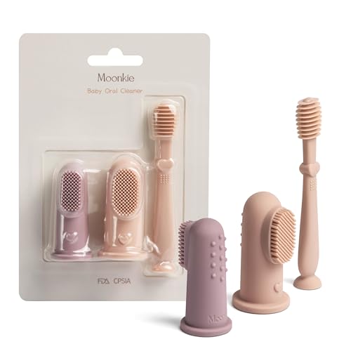 Image of Moonkie Baby Finger Toothbrush Tongue Oral Cleaner Kit for 3 Months +, 3 Pcs (Blush/Pale Mauve/Blush)