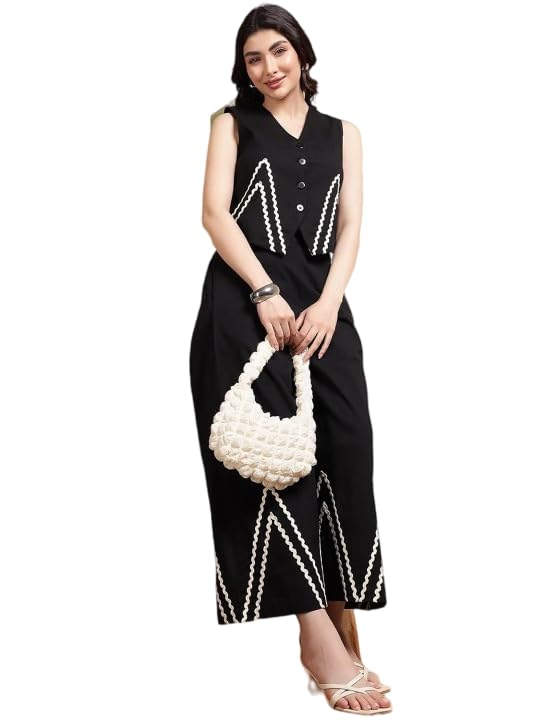 Printed V-Neck Top & Trousers Co-Ords-image-1