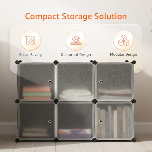 Image of Amazon Basics Plastic Modular Wardrobe Storage Cabinet for Home | 8 Cube Organizer with Doors | DIY Foldable Closet for Clothes, Shoes & Accessories | Black | 75 x 37 x 146 cm