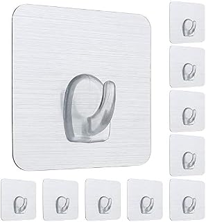 DXLing 10 PCS Self Adhesive Hooks Reusable Nano Wall Hooks Waterproof Nail-Free Hook Traceless Multipurpose Seamless Hooks Sticky Hangers No trace Towel Hook for Home Bathroom Kitchen Door - Silver