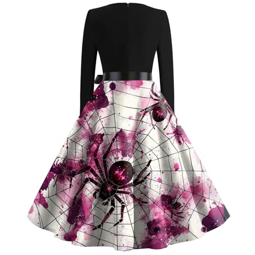 OIOLOYJM Sexy Plus Size Halloween Costumes Woman 2025 Long Sleeve V Neck Printed Gothic Retro Formal Party Dresses for Women