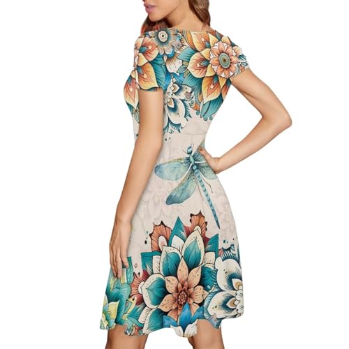 Image of AFPANQZ Womens Casual Summer Lightweight Vintage Dress Short Sleeve Midi Dress Knee-Long Luxury Formal Dress