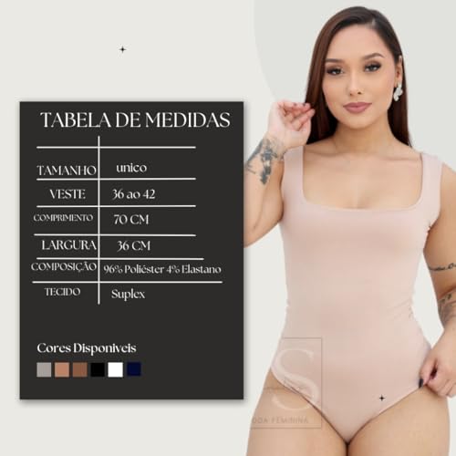 Kit 3 Body Regata Suplex Feminino Decote Quadrado Premium Moda Verão (PRETO, BRANCO E AZUL, TAM ÚNIC