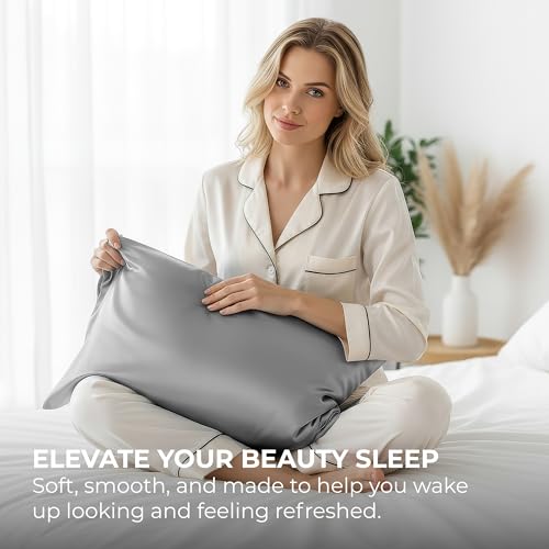 Pure Bedding Satin Pillowcase 2 Pack - Queen Size (20"x30", Grey) - Silky Pillow Cases for Hair and Skin - Satin Pillow Covers with Envelope Closure - Extra Soft Premium Microfiber by Pure Bedding - Image 2