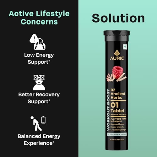 Image of Auric Workout Boost Effervescent 30 Tablets - Training Support Drink Tabs. - Raspberry Flavor