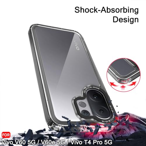 Image of TheGiftKart Hybrid Shockproof Back Cover Case for Vivo V60 5G / V60e 5G / Vivo T4 Pro 5G | Stylish Camera Border | Electroplated Buttons | Crystal Clear Hard Back Cover Case (TPU & PC, Smoked Bumper)