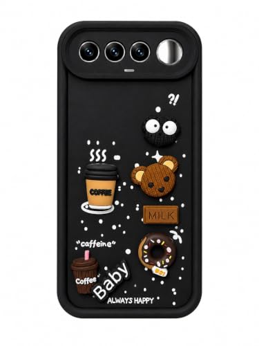Image of Bintage Cute Fun Taddy Cartoon 3D Ball Bear Milk Cake Coffee Silicon Case Full Body & Camera Protection Back Cover Compatible for Realme 16 5G - Black