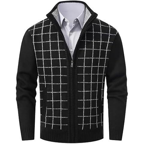 VtuAOL Warm Soft Knit Full Zip Cardigan Sweater Jacket Winter Coat for Men Black US 2XL Cover
