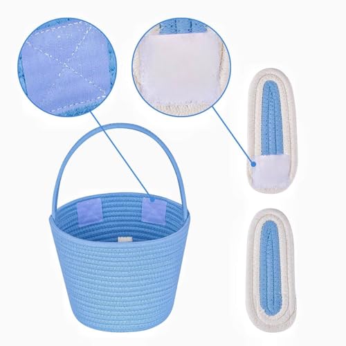 Image of CubesLand Blue Easter Baskets for Easter Eggs Hunt, Boys Easter Basket Lovely Bunny Basket Colorful Woven Basket First Easter Gifts for Boys Babies Kids Children 9.8 x 7.8 x 7.8 inch