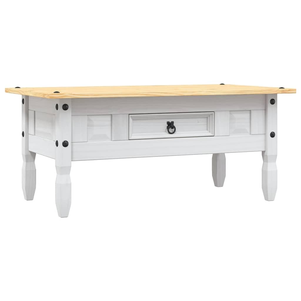vidaXL Legno Pino Messicano Tavolino caffè Corona Range con Cassetto Rustico Robusto Elegante Tavolo Basso da Salotto Bianco e Marrone 100x55x44 cm