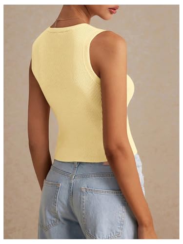 Image of GORGLITTER Women's Knit Top V Neck Sleeveless Button Up Sweater Vest Fall | Cute Summer Tops, Lightweight, Button Down, Business Casual, Work Office Shirts, Fashion Clothing