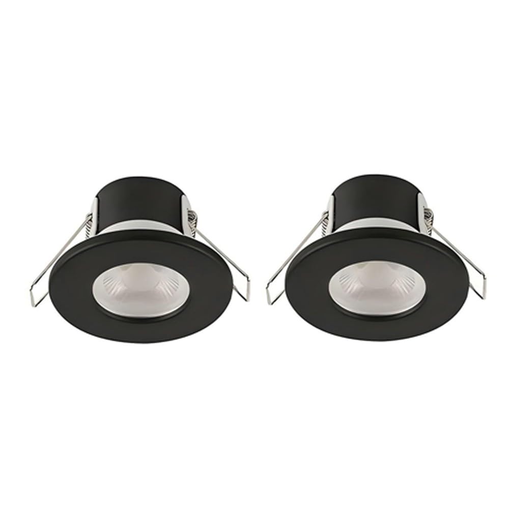 NWT Direct Black LED Dimmable Spotlight Down Light IP65 Ceiling Bathroom Kitchen Waterproof 4 Bezel Finishes Fire Rated Bulb Energy Efficient A++ - Pack of 2