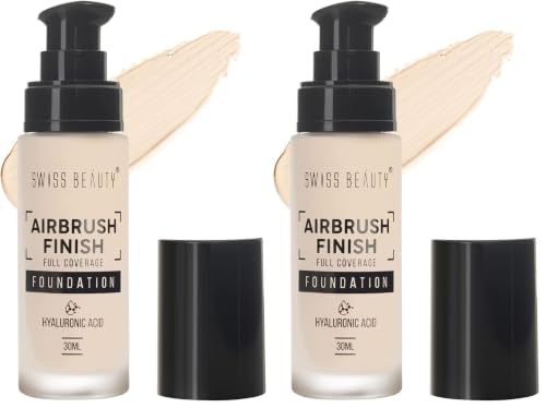 Image of Swiss Beauty Airbrush Finish Full Coverage Foundation | Full Coverage Up To 8 Hours | Waterproof & Lightweight | Natural Matte Finish | Long-Lasting Wear | Enriched with Hyaluronic Acid | For All Skin Types | Dermatologically Tested | Shade- 01 Shell White, 30ml