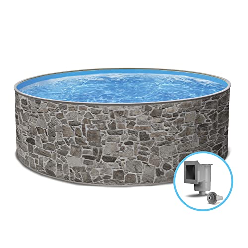 Paradies Pool Print Nature 23 Einzelbecken rund, 300x90cm (Ø x H), Stahlwandpool graue Steinoptik, Poolfolie in blau 0,6… – Bild 3
