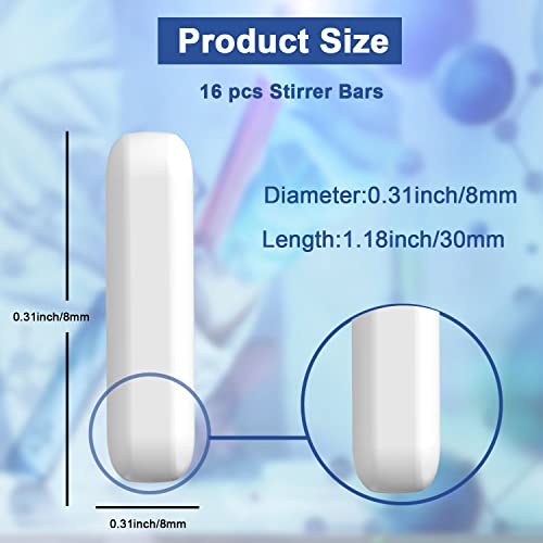 Onilab 16Pcs 8 * 30Mm Magnetic Stirrer Mixer Stir Bars, White Color, Stir Rod Magnetic, Laboratory Magnetic Stir Bar Set,Stir Plate Bar, Stir Plate Magnet Stick #TOP1