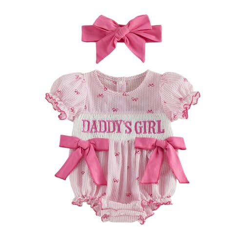 FYBITBO Baby Girl Summer Clothes Ruffle Short Sleeve Peter Pan Collar Bubble Romper Onesie Mothers/Fathers Day Outfit (Daddys girl bowknot 0-3 Months)