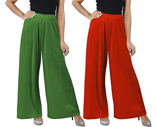 Image of Buy That Trendz M to 4XL Cotton Viscose Loose Fit Women M to 6XL Flared Wide Leg Palazzo Pants for Jade Green Orange 2 of Pack Combo X-Large
