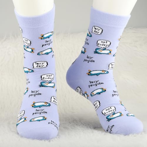 Image of MBMSO 2 Pair Penguin Socks Funny Lazy Penguin Gift for Penguin Lover Penguin Mom Gift Lazy Day Socks Penguin Lazy Friend Gift