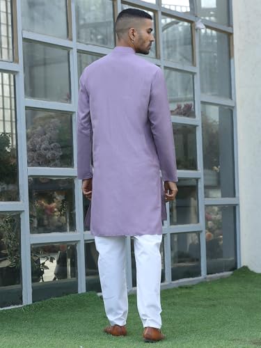 Image of KRAFT INDIA Men's Cotton Solid Kurta With Drawstring Pyjama Set