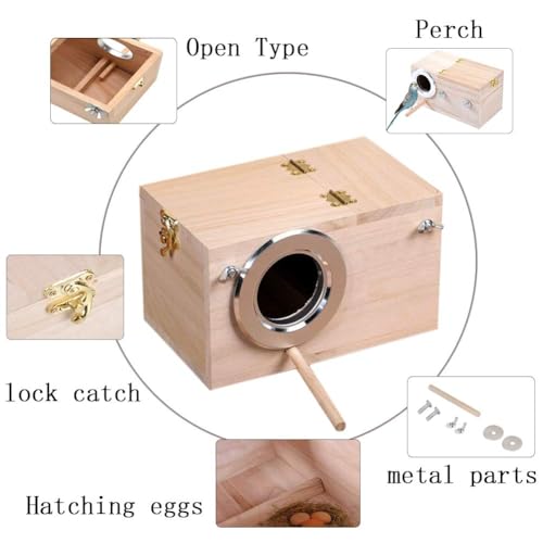 Image of Parakeet Nesting Box, Bird Nest Breeding Box Cage Wood House for Finch Lovebirds Cockatiel Budgie Conure Parrot, 8'' X 5'' X 5''