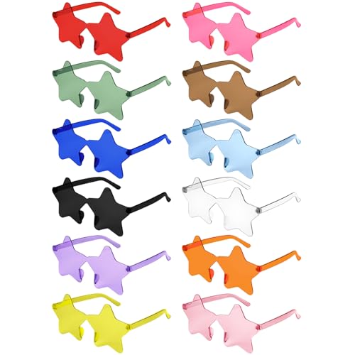 NACHLYNN 12 Pcs Transparent Sunglasses Multicolor Rimless Star Shaped Sunglasses Pentagram Glasses for Costumes Cosplay