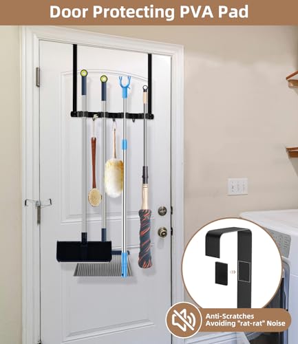 Primzooty DRBROOM304BLK-1PCS Broom Holder Over The Door - 304 Stainless Steel Mop And Broom Holder Wall Mounted Or Hanging Over The Door thumb #2