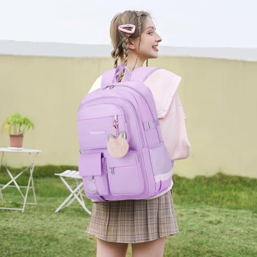 3PCS School Backpack For Student Women College Middle High Teen Girls Bookbag Waterproof Laptop Bag Purple2