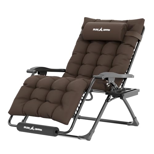 Image of UDPATIO Oversized Zero Gravity Chair Patio Reclining Chairs with Cushion | 29In Outdoor Folding Recliner with Pillows,Cup Holder, Foot Rest, Detachable Pad, Locking Brown Grey-xl