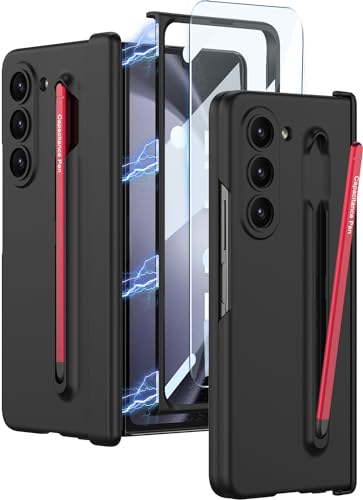 Wibrthz Coque pour Samsung Galaxy Z Fold 5 avec S Pen Support & S Pen,Coque de Luxe avec Protection de la Charnière Magnétique et Protection D'écran, Dur PC...