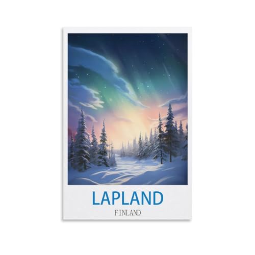ZHILIJING Poster de voyage vintage Laponie Finlande - 20 x 30 cm - Impression sur toile - Décoration murale moderne pour chambre à coucher