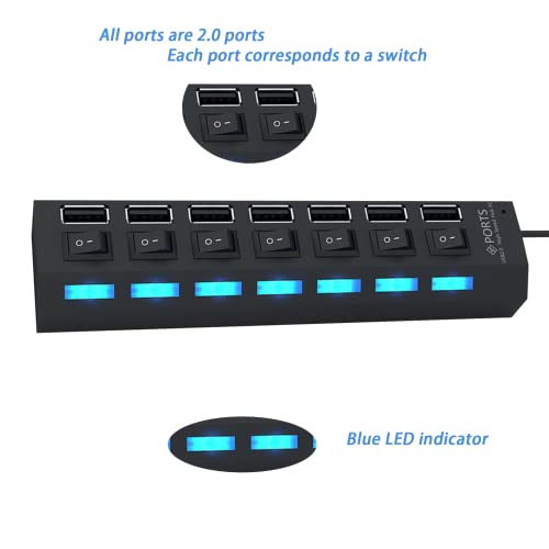 USB-Splitter-Multi-Port-USB-20-Hub-7-Port-with-Independent-OnOff-Switch-and-LED-Indicators-USB-A-Port-Data-Hub-Suitable-for-PC-Computer-Keyboard-Laptop-Mobile-HDD-Flash-Drive-Camera-Etc
