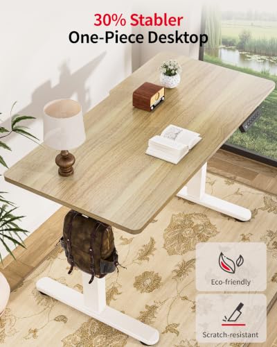 Image of Okin Standing Desk Electric Adjustable Computer Whole Piece Stand up Desk with Wheels Office Gaming Home Office Memory Desks 48x24 inches Cream Pecans