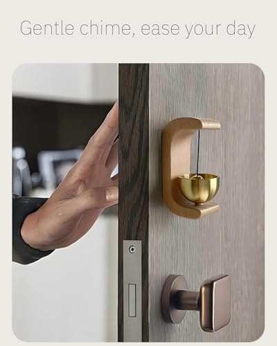 Image of Wooden Door Chime with Brass Bell - Dopamine Door Bell for Home | Shop - Self-Adhesive Magnetic Doorbell - Serene Acoustic Sound - Shopkeepers Door Chime | Ideal Housewarming Gift (Door Bell)