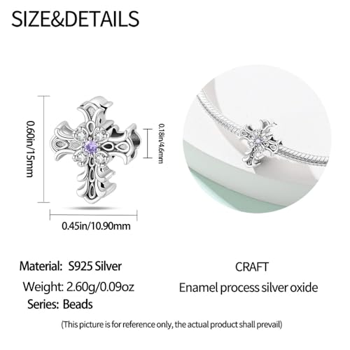 CYCUFF 925 Sterling Silver Charms Suitable for Bracelets Charms Beads, Charm Necklaces Jewellery Gift for Women Family Friends (Romantic Classical Cross Beads)3