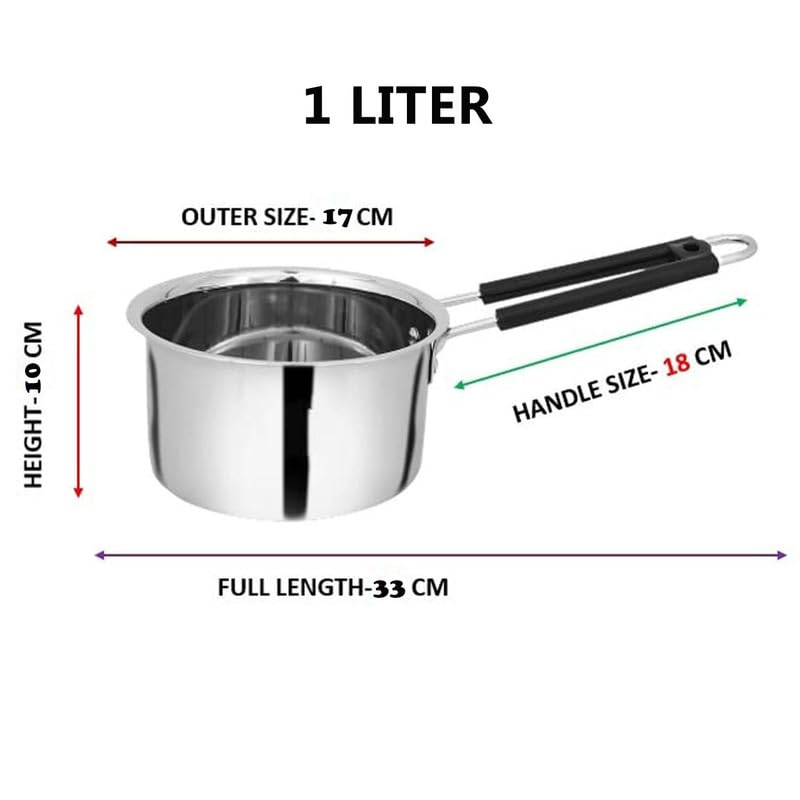 Image of Heavy Steel Sauce Pan - 1, 2 Litre, 18 Gauge, Gas Stove Friendly, Silver | Milk Boiler, Tapeli, Patila with Handle (Total Weight 1340g) Set 2